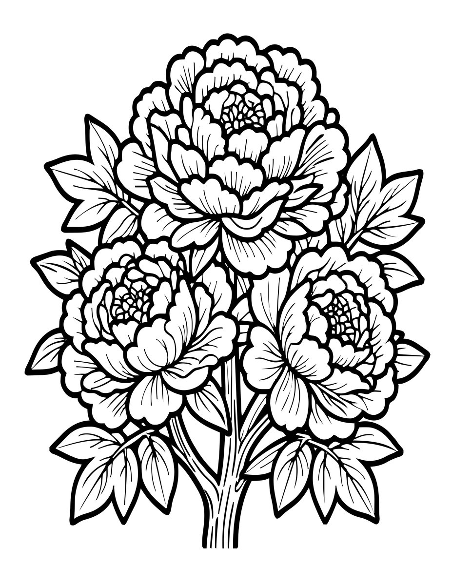 Tree Peony - free printable coloring page