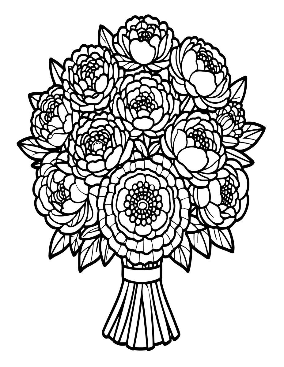 Peony Bouquet - free printable coloring page