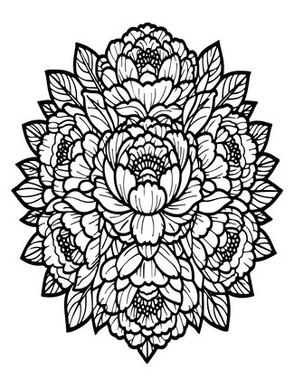 Peony Centerpiece - Free printable coloring page