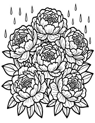 Peony in Rain - Free printable coloring page