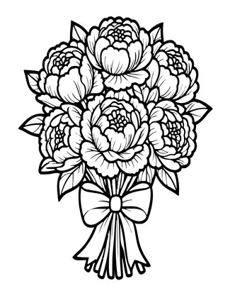 Peony and Ribbon - Free printable coloring page