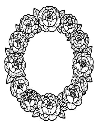 Peony Wreath - Free printable coloring page