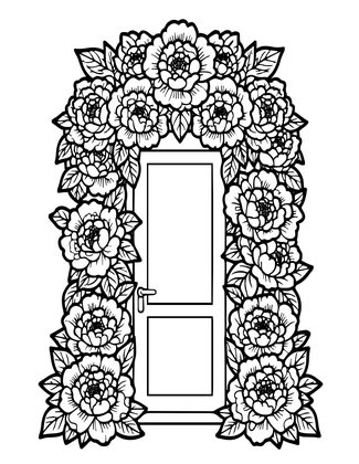 Peony Doorway - Free printable coloring page