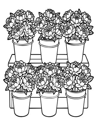 Market Peonies - Free printable coloring page