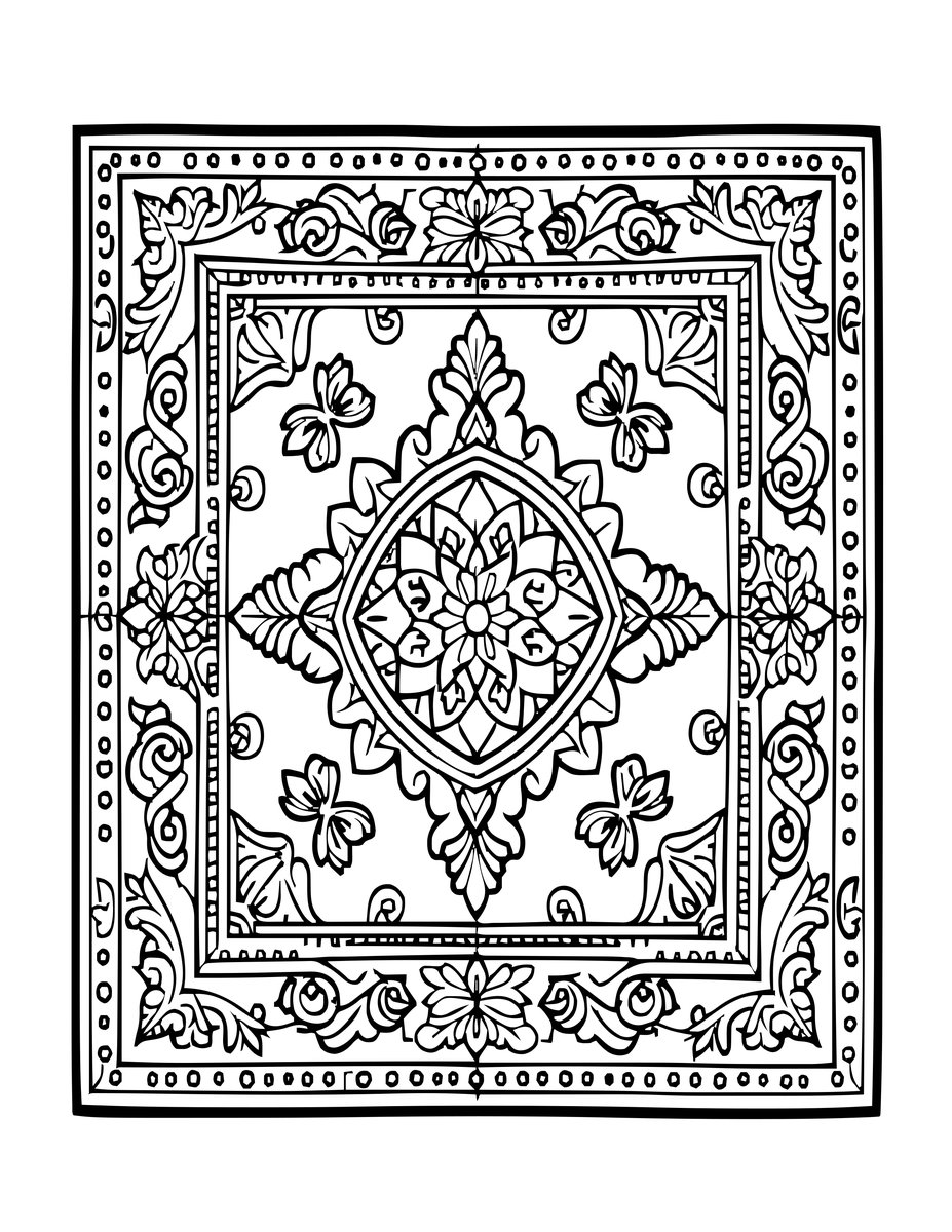 Vintage Carpet Fragment - free printable coloring page