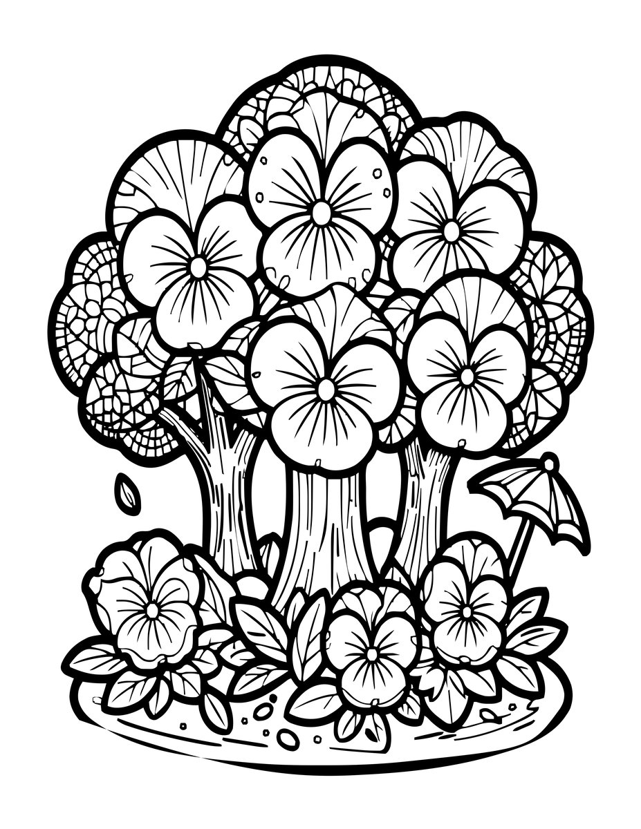 Pansy Fairy Garden - free printable coloring page