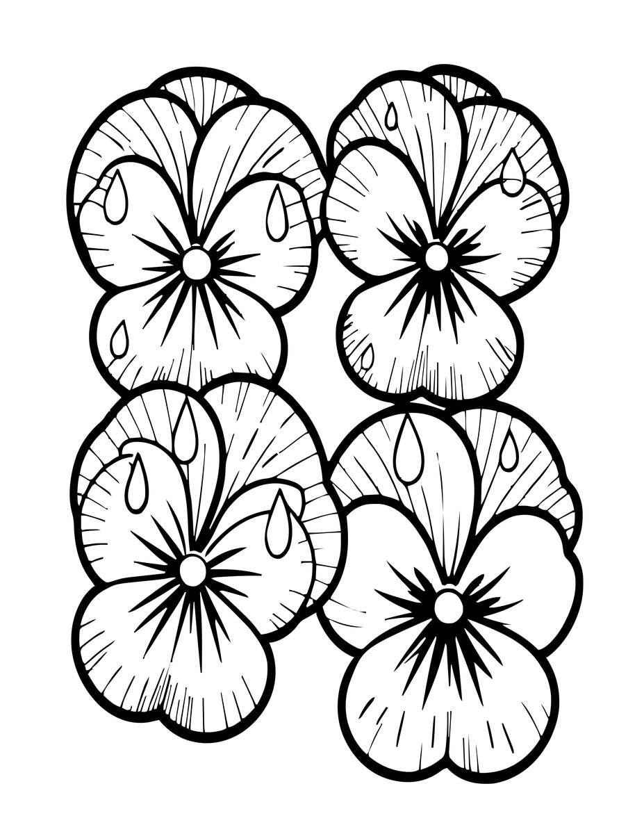 Pansy in Rain - free printable coloring page
