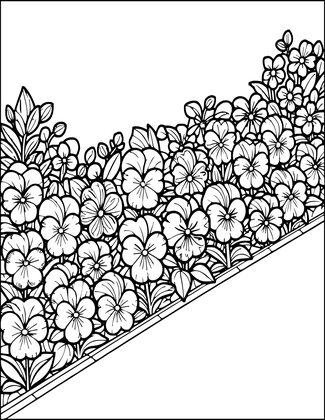 Pansy Border - Free printable coloring page