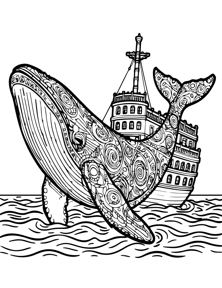 Ship and Whale - free printable coloring page