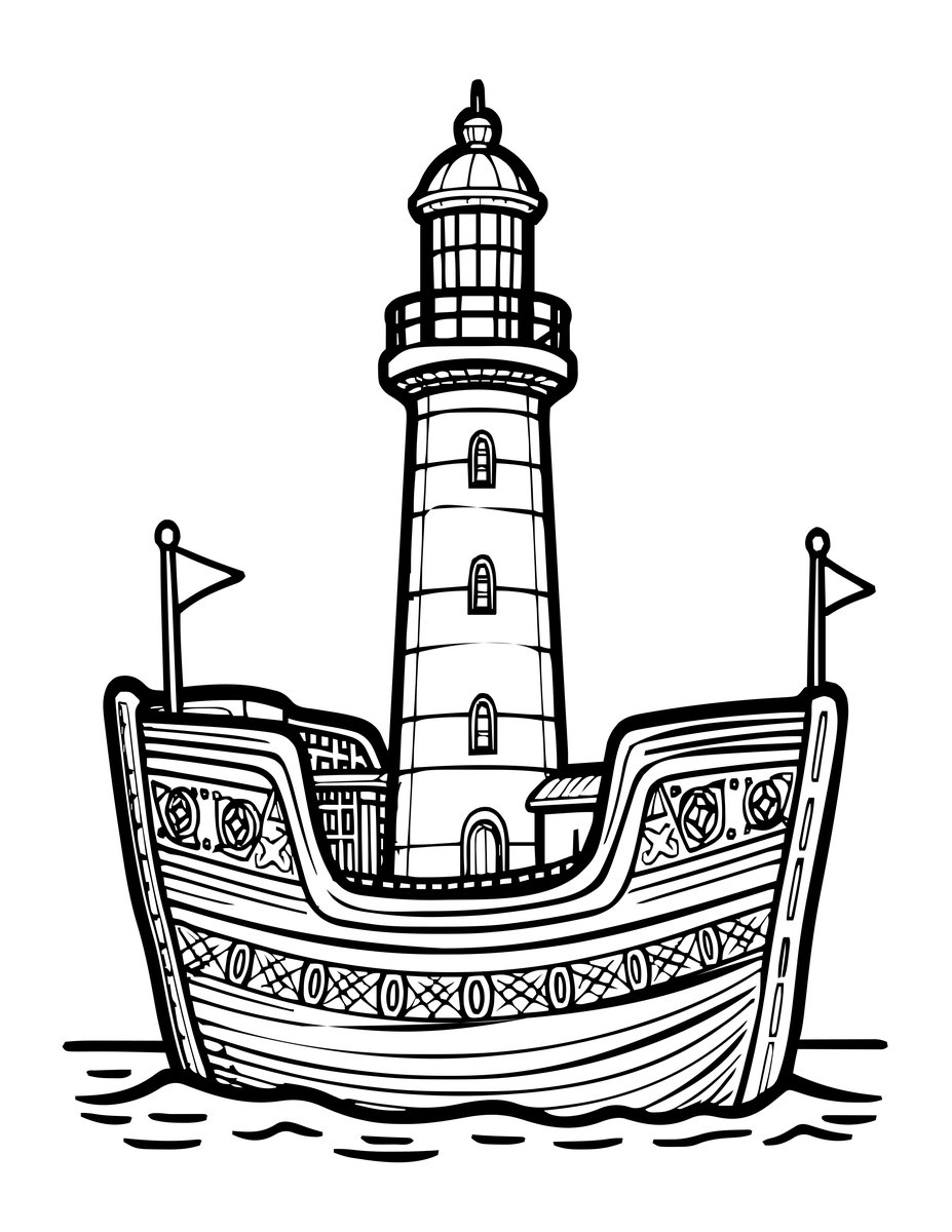 Ship and Lighthouse - free printable coloring page
