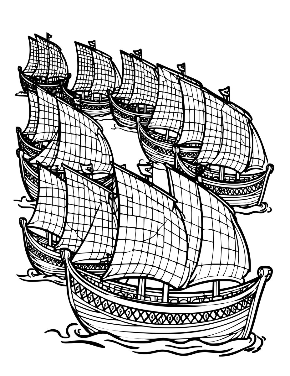 Fleet at Sea - free printable coloring page