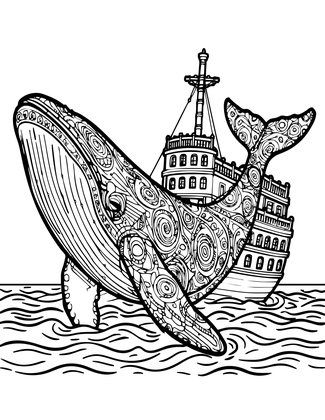 Ship and Whale - Free printable coloring page