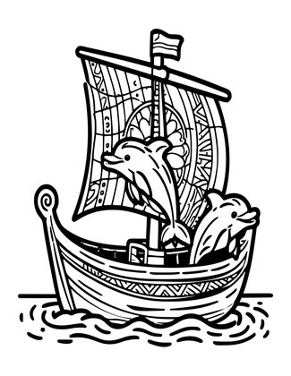 Ship and Dolphin - Free printable coloring page