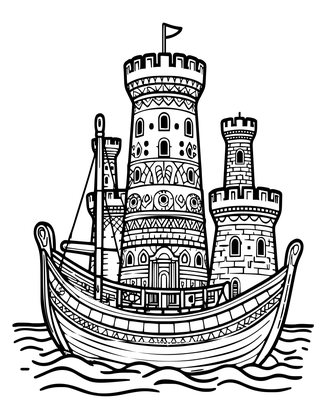 Ship and City - Free printable coloring page