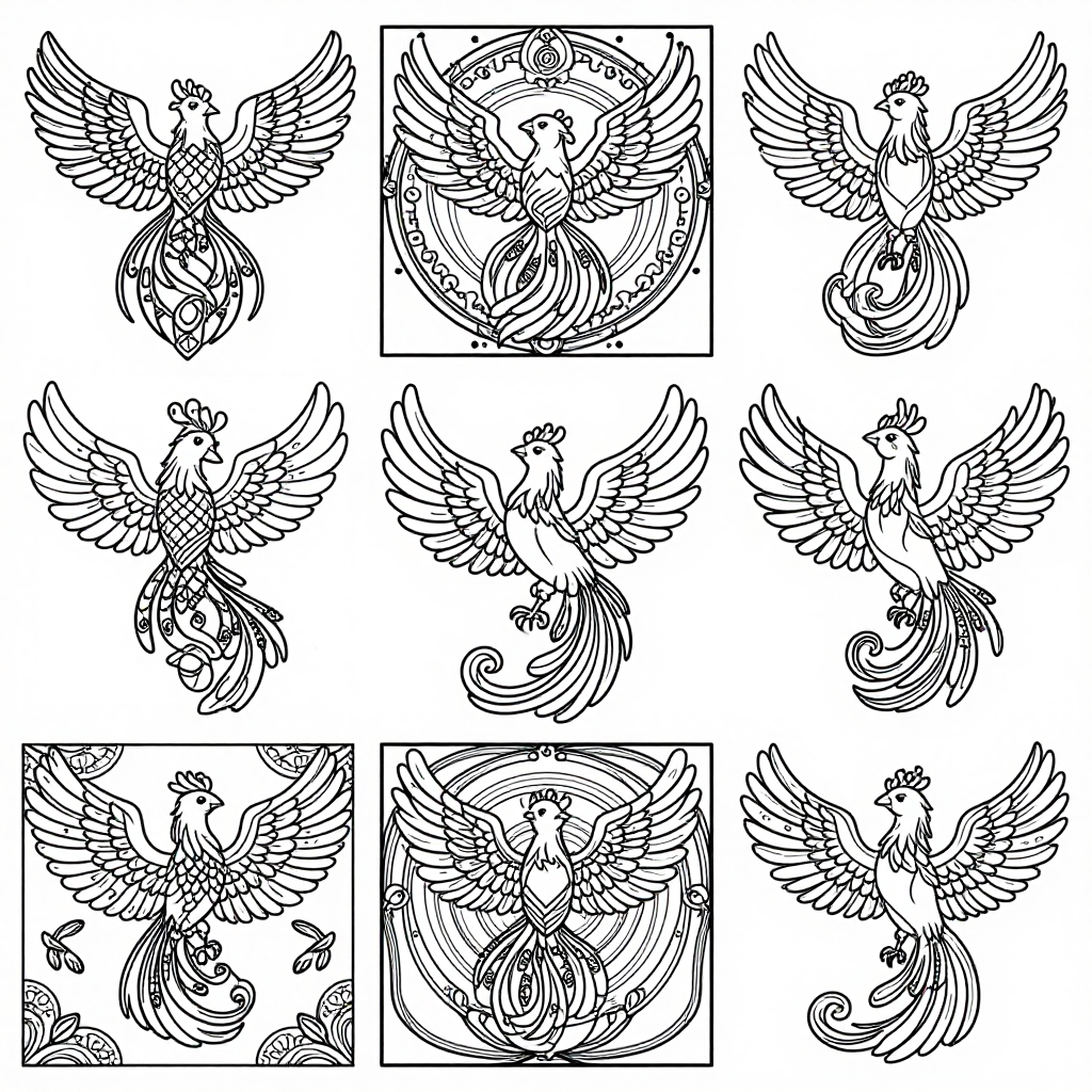 Phoenixes coloring pages collection - 30 free printable pages