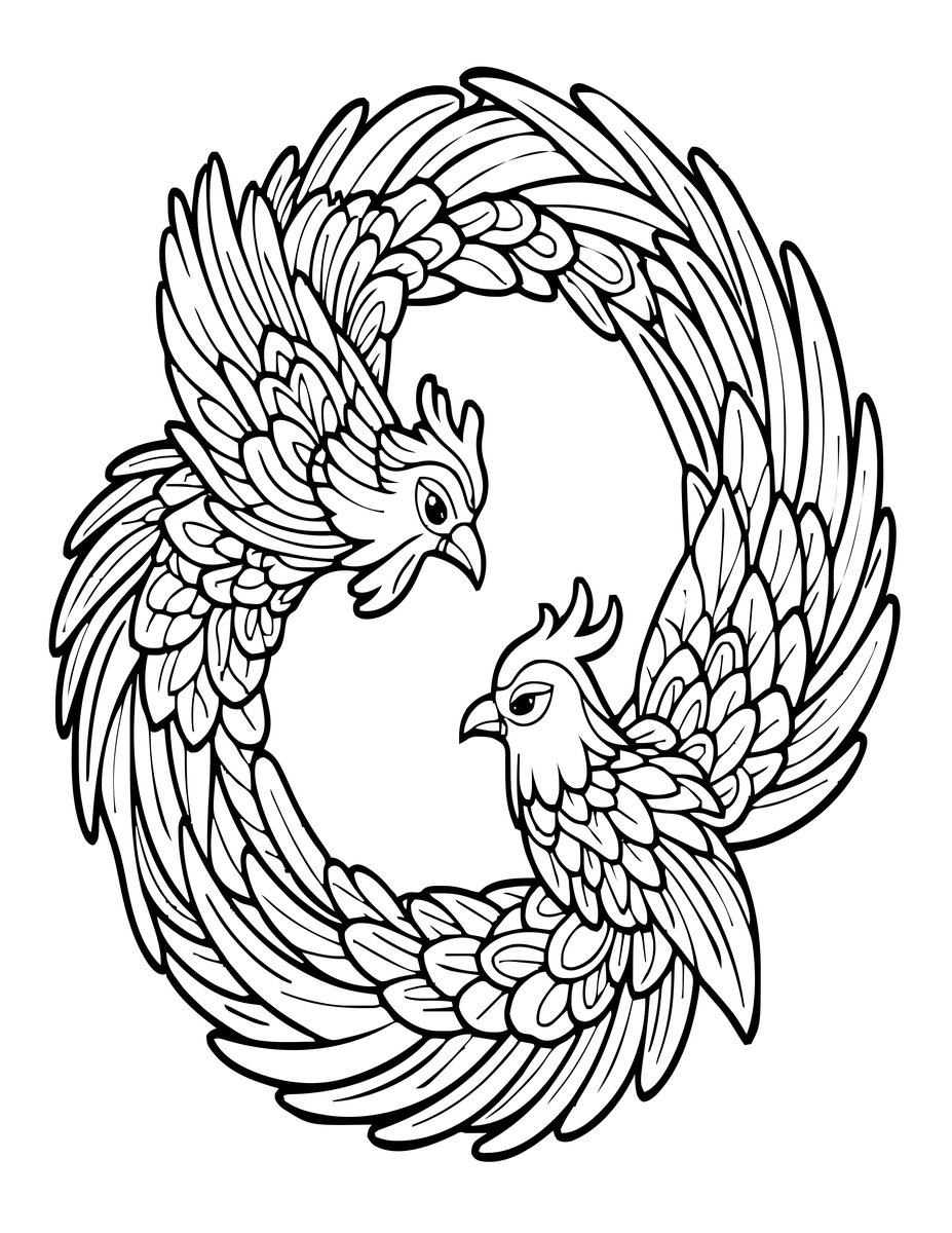 Pair of Phoenixes - free printable coloring page