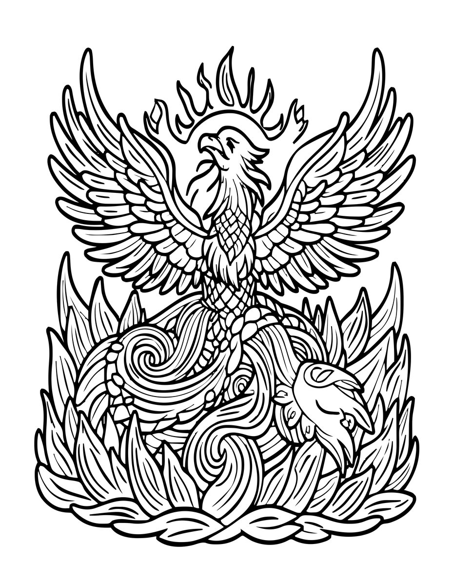 Phoenix in Ashes - free printable coloring page