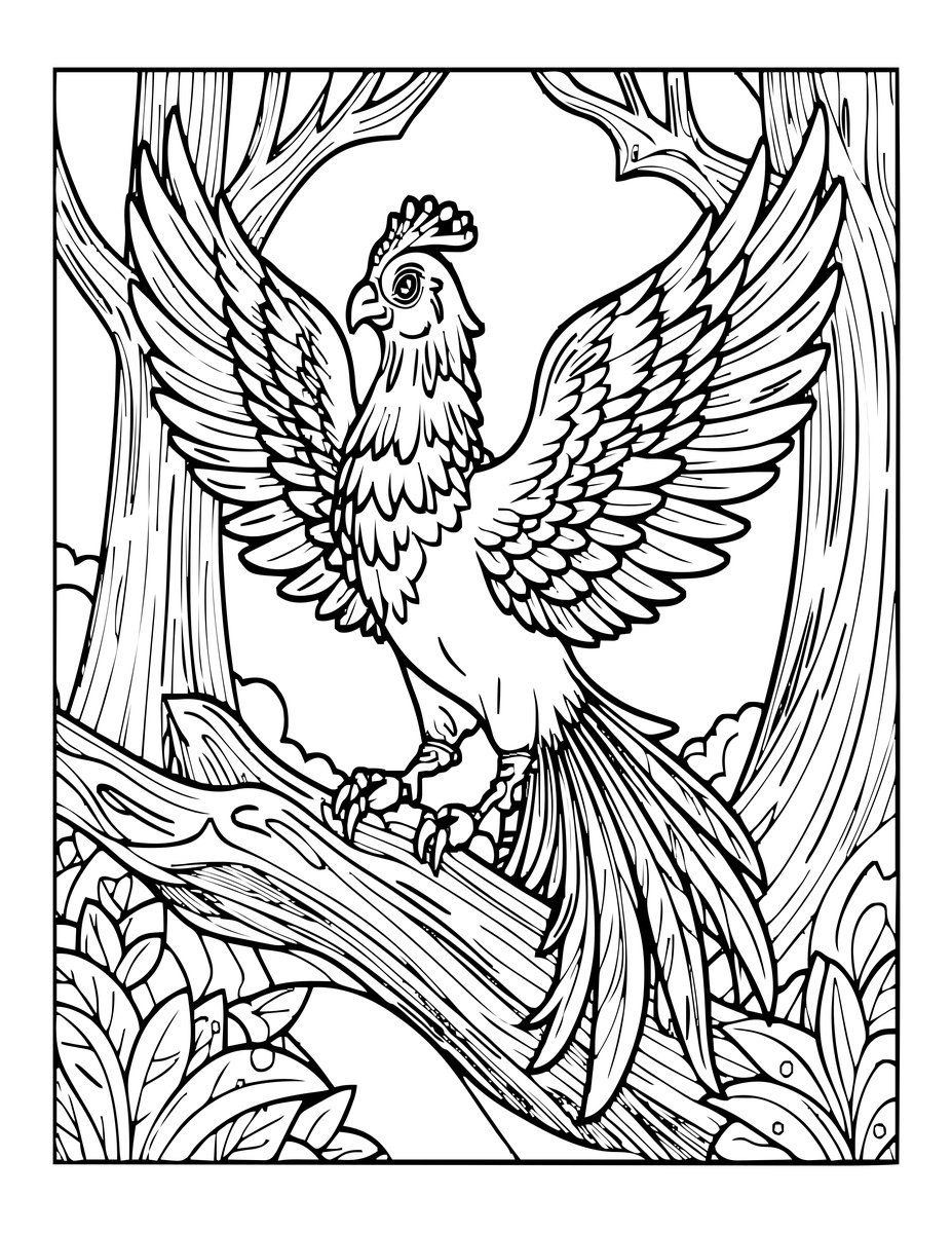 Forest Phoenix - free printable coloring page