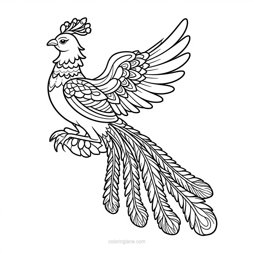 Chinese Fenghuang - free printable coloring page
