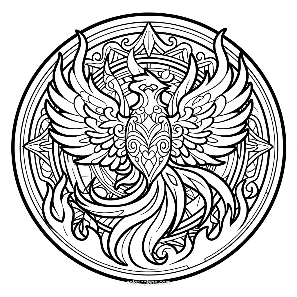 Phoenix Mandala - free printable coloring page