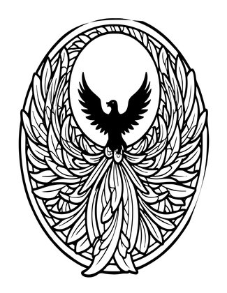Phoenix and Moon - Free printable coloring page