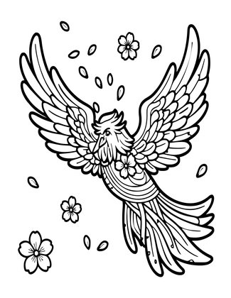 Phoenix and Cherry Blossoms - Free printable coloring page