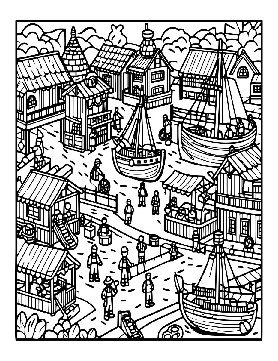 Pirate Port - free printable coloring page