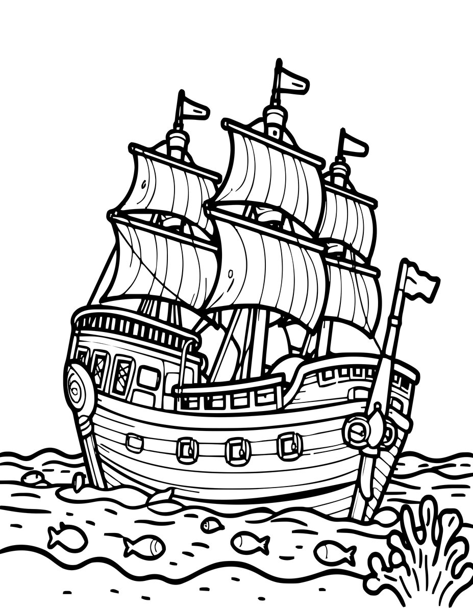 Underwater Wreck - free printable coloring page