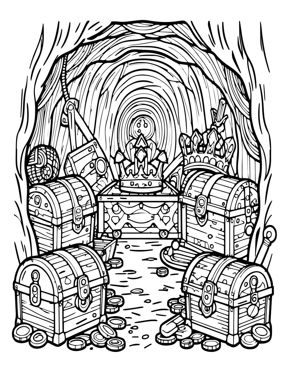 Treasure Cave - free printable coloring page