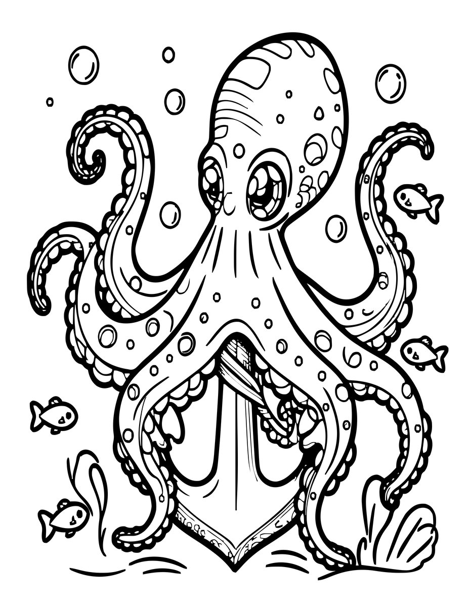 Octopus & Anchor - free printable coloring page