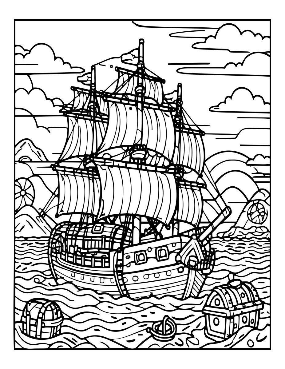 Pirate Panorama - free printable coloring page
