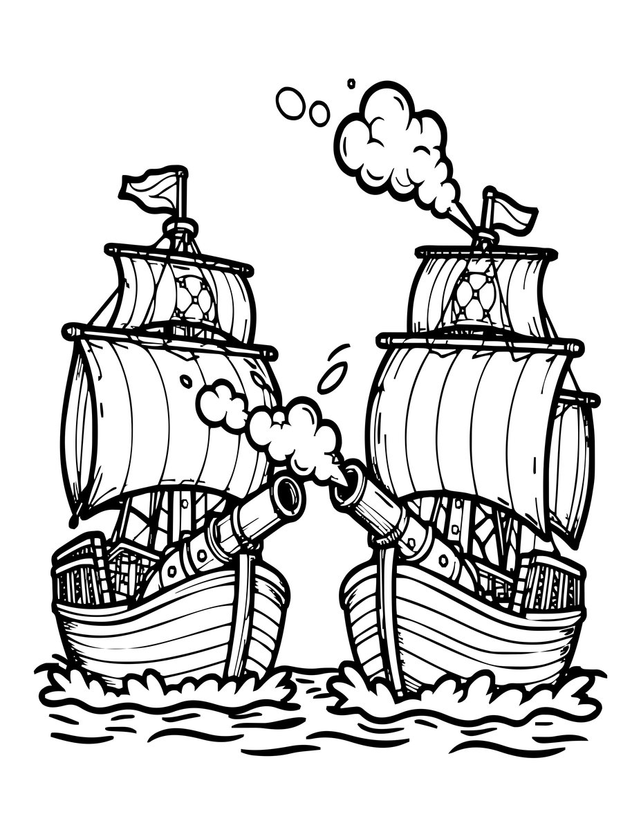 Sea Battle - free printable coloring page