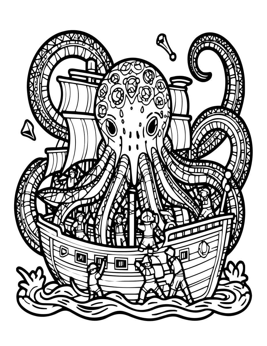 Kraken Attack - free printable coloring page