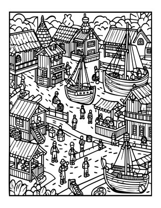 Pirate Port - Free printable coloring page