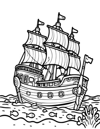 Underwater Wreck - Free printable coloring page