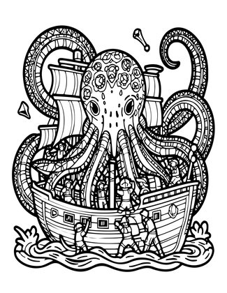 Kraken Attack - Free printable coloring page