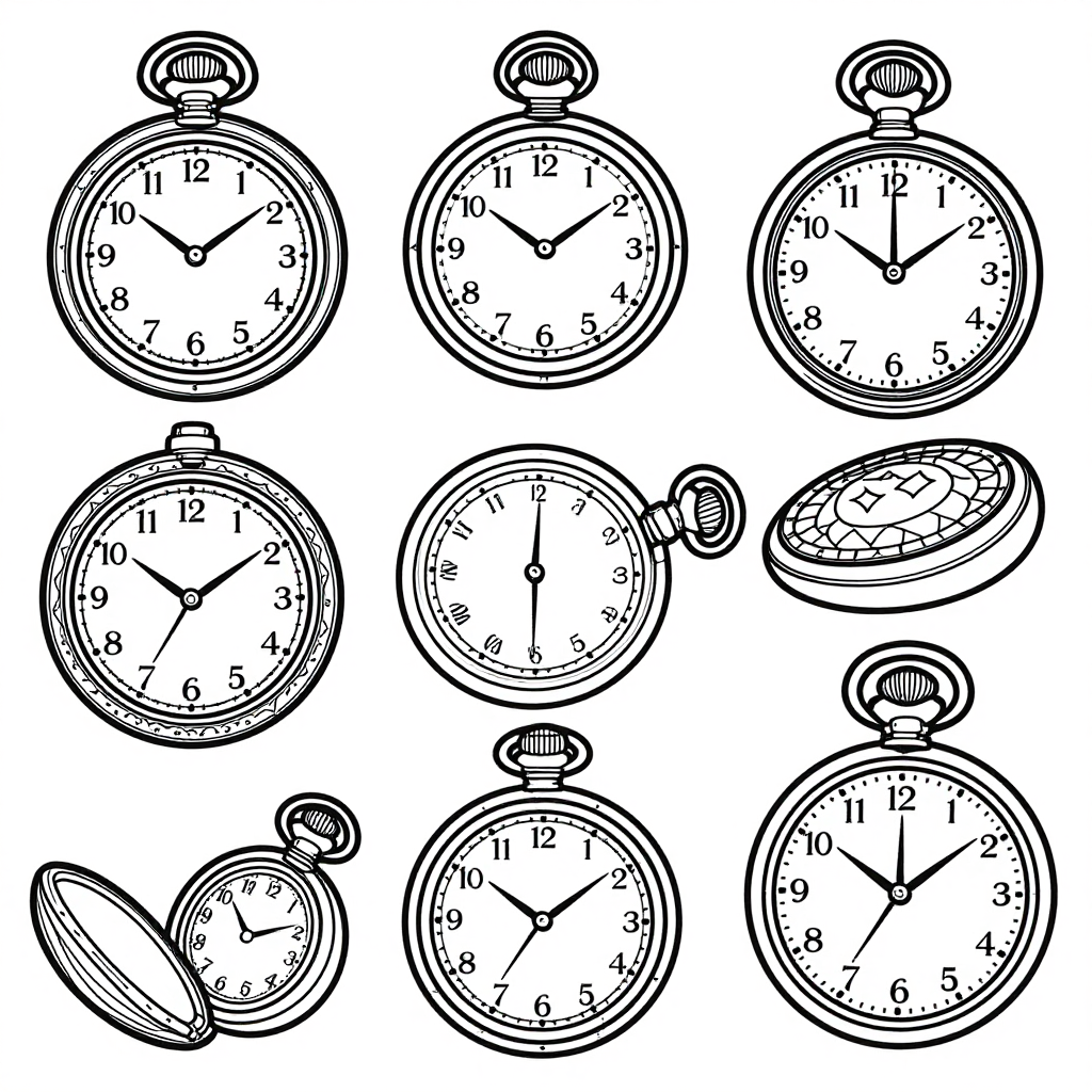 Pocket Watches coloring pages collection - 30 free printable pages