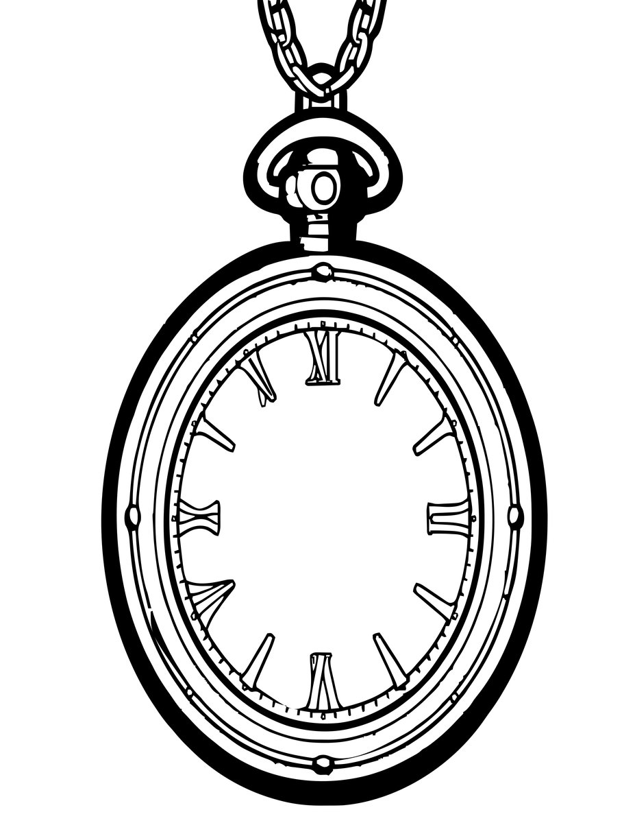 Pocket Watch on Chain - free printable coloring page