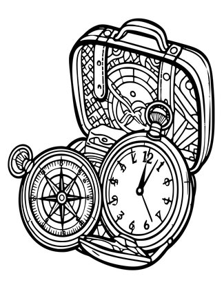 Watch and Compass - Free printable coloring page
