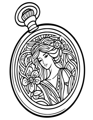 Art Nouveau Watch - Free printable coloring page