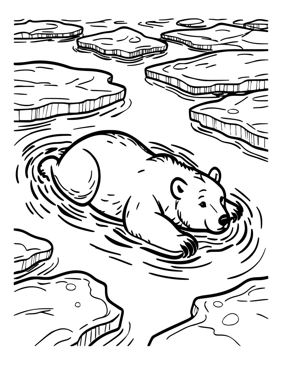 Polar Bear Swimming - free printable coloring page