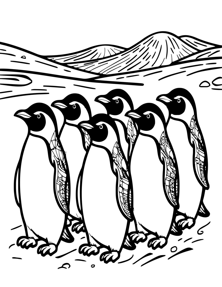 Penguin March - free printable coloring page