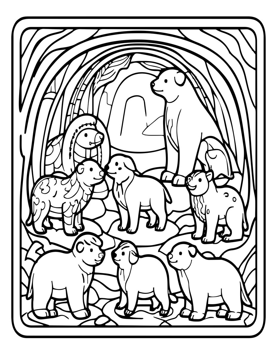 Ice Cave Animals - free printable coloring page