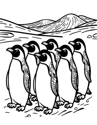 Penguin March - Free printable coloring page