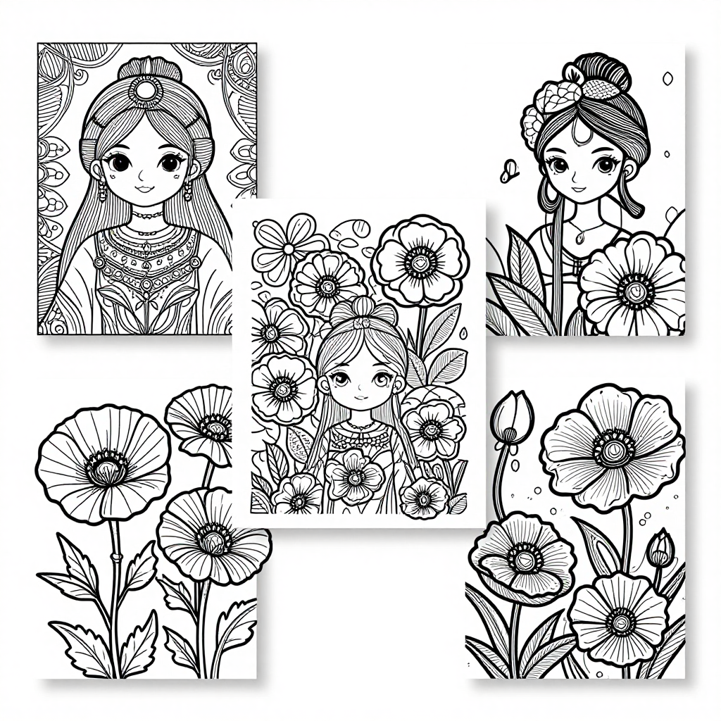 Poppies coloring pages collection - 30 free printable pages