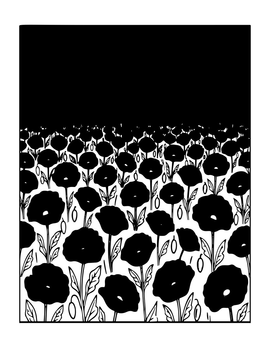 Poppy Field at Dusk - free printable coloring page