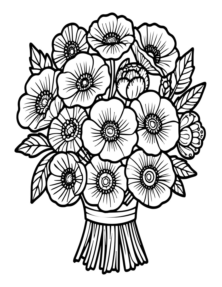 Poppy Bouquet - free printable coloring page