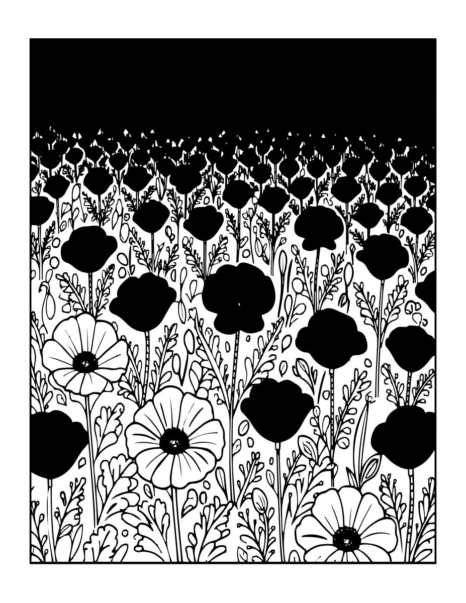 Poppy Field Horizon - free printable coloring page