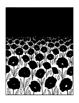 Poppy Field at Dusk - Free printable coloring page
