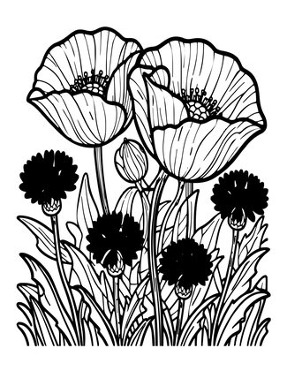 Poppy and Cornflower - Free printable coloring page